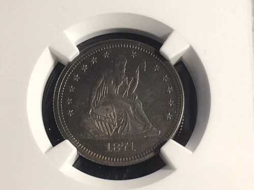 1871年 プルーフ リバティ シーテッド クォーター NGC プルーフ 63 オリジナル トーニング