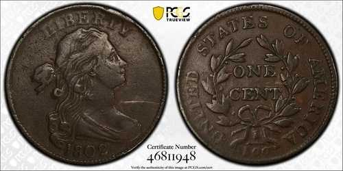 1802年 P ラージセント ドレープバスト PCGS VF-25 BN