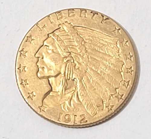 1912 年金貨、米国インディアンヘッド 2.50 ドル クォーターイーグル、美しいコインです。