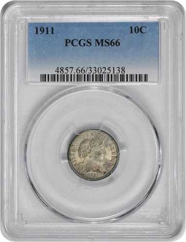 1911年 バーバー シルバーダイム MS66 PCGS