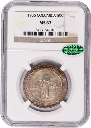 コロンビア記念シルバーハーフドル 1936 MS67 NGC (CAC)-
