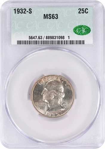 1932-S ワシントン銀貨 25セント MS63 CACG