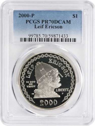 2000-P レイフ・エリクソン記念銀貨 PR70DCAM PCGS プルーフ 70 ディープカム|WORLD RESOURCE【QUEEN店】