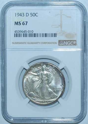 1943年 D NGC MS67 FS-101 ダブルダイ 表面 ウォーキング・リバティ・ハーフダラー