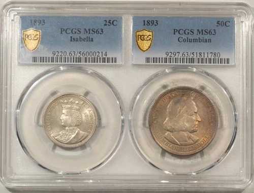 1893年 イザベラ クォーター＆コロンビアンハーフ 記念セット PCGS MS-63 マルチホルダー
