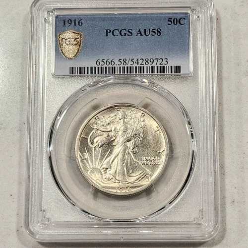 1916年 50セント ウォーキング・リバティ ハーフドル PCGS AU58 ~ ウォーカー初年度銀貨
