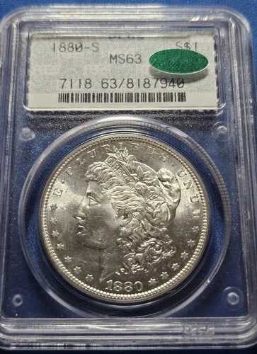 CAC 1880 S $1 PCGS MS 63 オールドグリーン ドイリーホルダー OGH モルガンシルバードル