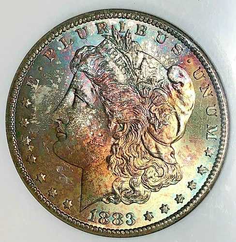 1883年製 モーガン銀貨 NGC MS64 スペクタキュラーネオン/レインボー「ファッティホルダー」
