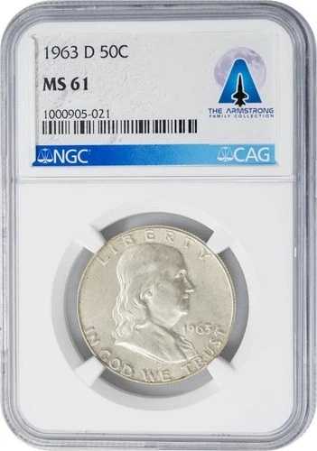 1963-D フランクリンハーフ 50セント アームストロングファミリーコレクション MS61 NGC 949806-1