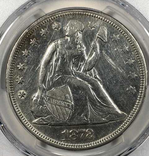 1872年製 座像リバティドル。1ドル。PCGS AU詳細。光沢良好。