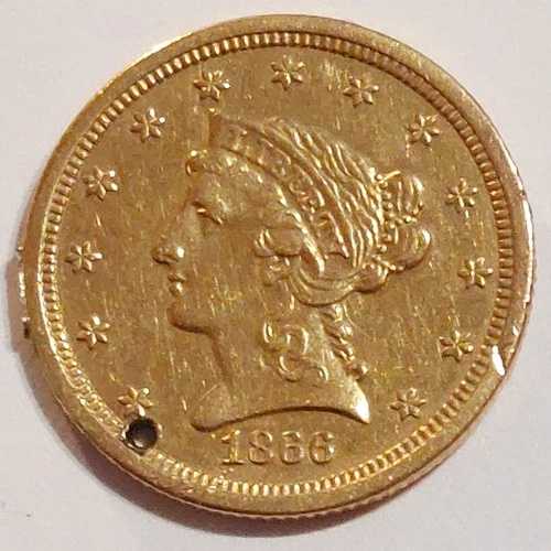 1866-S $2.50 リバティヘッド クォーターイーグル金貨 XF+ デバイス 推定存続期間 200 年!