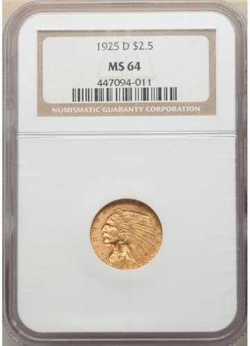 1925-D インディアンヘッド 2.5ドル クォーターイーグルゴールド NGC MS64 187,000円