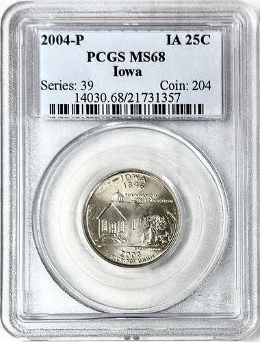 2004 P アイオワ州 25 セント硬貨 PCGS MS68 トップポップ 限定 21 希少!! 187,000円