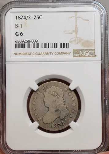 1824/2 キャップド バスト クォーター B-1 ヴァリエーション NGC グレード G6 グッド 6 レア ヴァリエーション