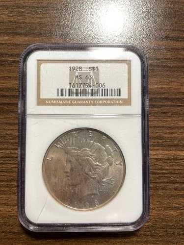 1928-P ピースシルバードル 1ドル NGC ミントステート 63 MS 63 タイプ2 ローレリーフ 希少