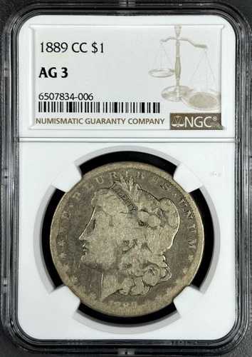 1889-CC $1 モルガン ダラー NGC AG3 - 素晴らしいオリジナル キー デート カーソン シティ!
