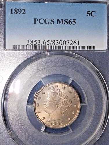 1892年 5C リバティニッケル PCGS MS65 ～表裏ともに美しい色彩～