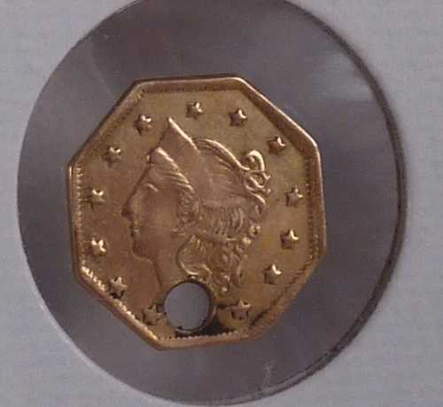 1870年 1ドル 八角形 カリフォルニア金貨（穴あり）希少