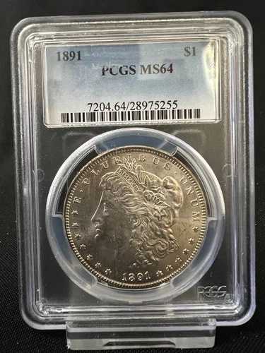 1891-P 1ドル モルガン銀貨 PCGS MS64 フロスティ ライトペリフェラルリバーストーン
