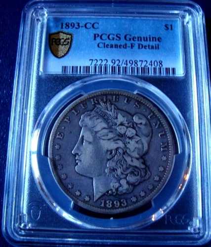 1893-CC モーガン シルバー ドル PCGS 正規品 ファインディテール (408) ゴールドシールド