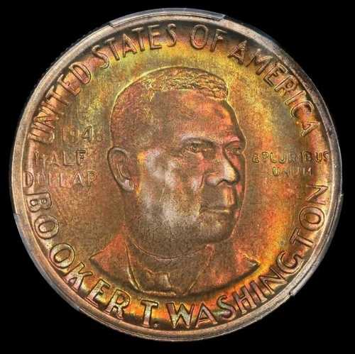 1946年 S ブッカー T ワシントン PCGS MS65+ プラスグレード レインボートーン モンスターカラー