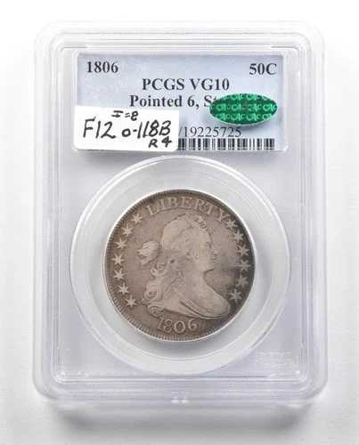 1806年 ドレープバスト ハーフダラー ポインテッド 6ステム VG10 PCGS CAC *4779