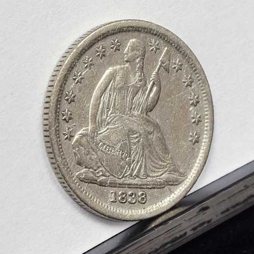 1838年 リバティ・シーテッド・ダイム - 小さな星 - AUディテール、クリーニング済み (#58447-L)