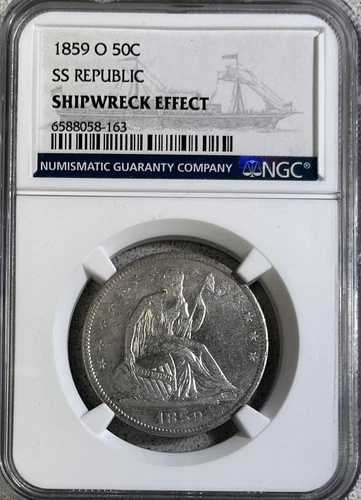 1859-O SS リパブリック NGC 難破船効果！ 着席型リバティ ハーフドル｜WORLD RESOURCE【QUEEN店】 89,540円