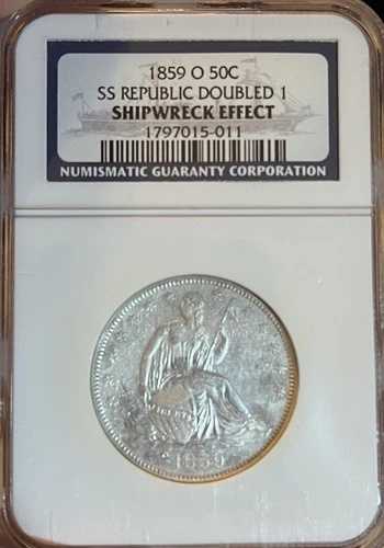 1859-O SS リパブリック NGC 難破船効果！ 着席型リバティ ハーフドル