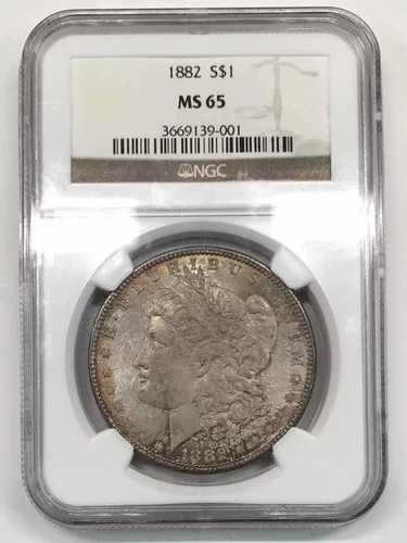 1882年 P モルガン銀貨 NGC MS-65 レインボートーン