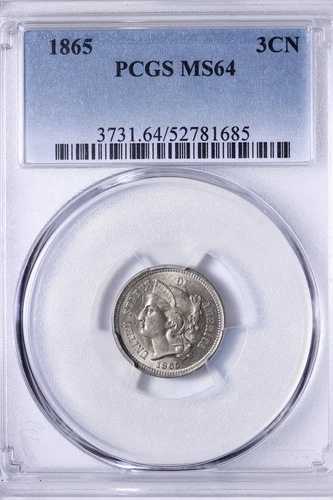 BU 1865 3セント銅ニッケル貨幣3枚 PCGS MS64 XANHM