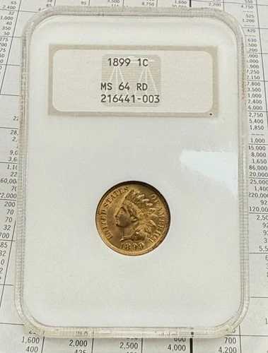 1899 年インディアン ヘッド セント MS64 レッド - NGC 旧 Gen. 4 ファッティ スラブ 非常にきれいなセント!