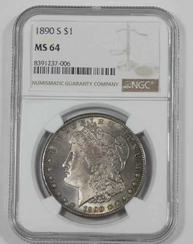1890-S モルガン・ダラー NGC MS 64 認定シルバーダラー