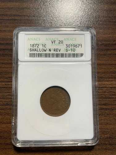 1872-P 浅いN裏面 S-10 インディアンヘッド ペニーセント 1C ANACS 非常に良好 20 希少 89,540円