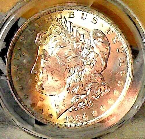 1884-O モルガン銀貨 $1 PCGS MS 63 見事なクレセントレインボートナー！MO56