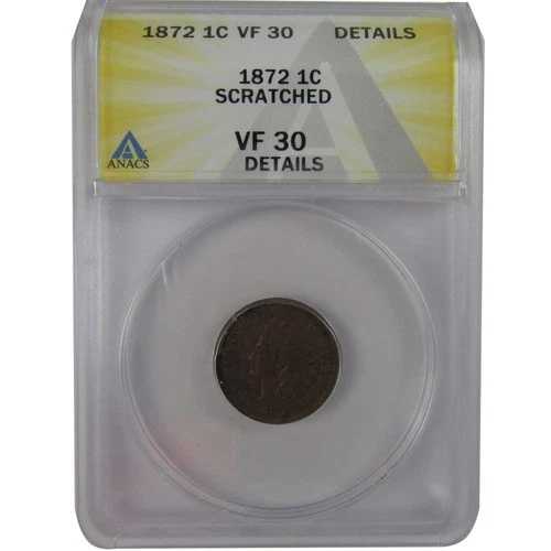 1872年 インディアンヘッド セント VF 30 詳細 ANACS ペニー 1セントコイン SKU:CPC1186