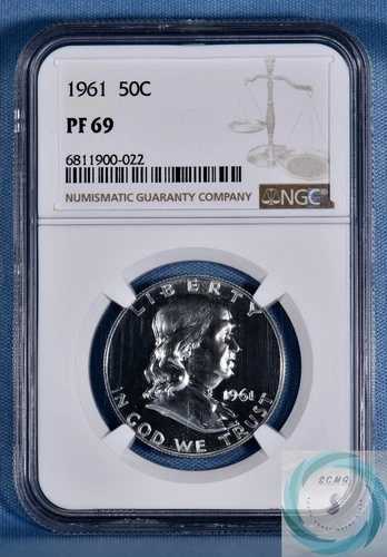 1961 年フランクリン ハーフ ダラー NGC PF 69 - シミや曇りのないほぼ完璧なプルーフ!