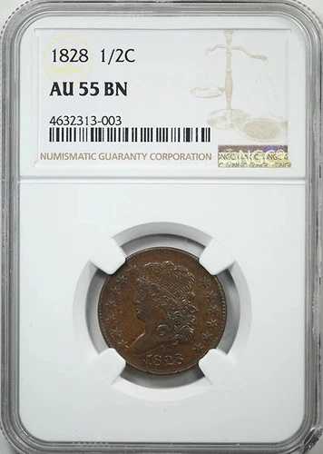 1828年 クラシックヘッド ハーフセント 1/2C NGC AU55BN|WORLD RESOURCE【QUEEN店】