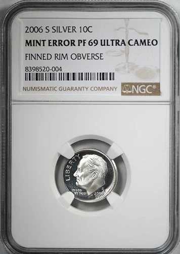 2006-S プルーフシルバー ルーズベルト ダイム 10セント NGC ミント エラー PF69 ウルトラカム フィンリム 表面｜WORLD RESOURCE【QUEEN店】
