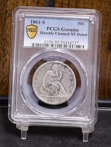 1861-S リバティ・シーティング・ハーフドル - PCGS XF 詳細、ハードクリーニング済み (#58409-L)