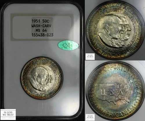 1951年 ワシントン・カーバー記念ハーフダラー オールドファッティ NGC MS 64 CAC(トーン加工)|WORLD RESOURCE【QUEEN店】