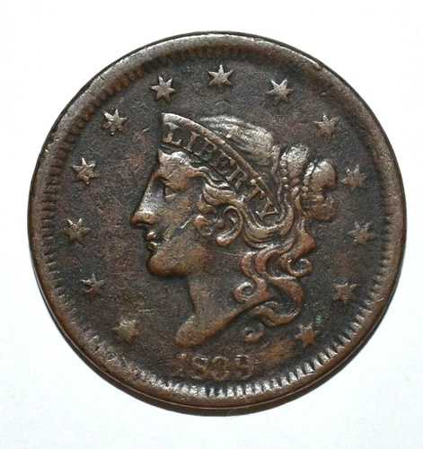 1839年 フルバンド リバティ コルネット ラージ 1セント EF ビーズコード バラエティコイン