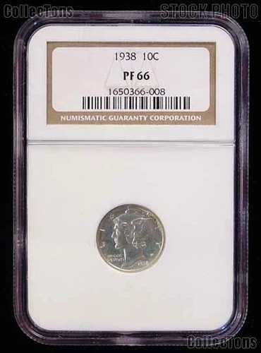 1938年製マーキュリーシルバープルーフダイム（NGC PF 66）
