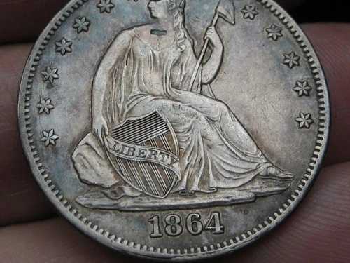 1864年 P 着席型リバティハーフドル - フィラデルフィア、アルバムトーン、XF/AU詳細｜WORLD RESOURCE【QUEEN店】