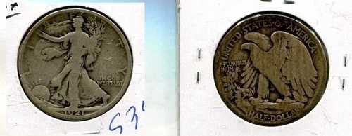 1921年 D ウォーキング リバティ シルバー ハーフ ドル VG 5358T