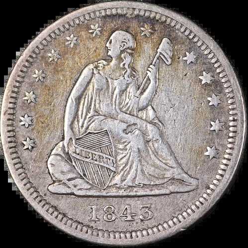 1843-O ニース XF 座像リバティクォーター 詳細 主要日付 ニース ストライク|WORLD RESOURCE【QUEEN店】