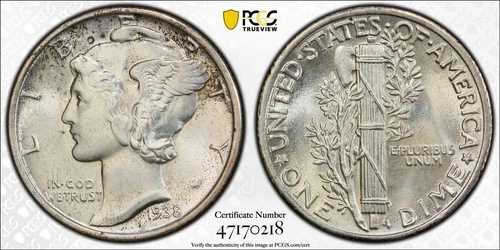 1938年 10セント マーキュリーダイム PCGS MS67FB フルバンド｜WORLD RESOURCE【QUEEN店】