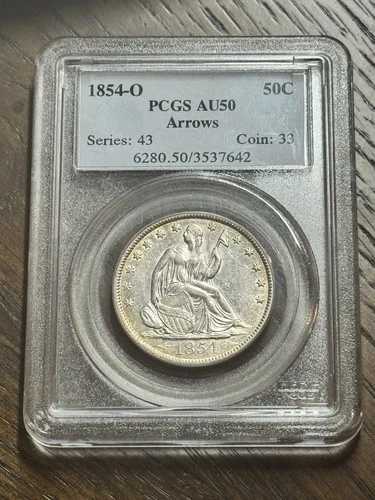 1854年 O Arrows Seated Liberty Silver Half Dollar PCGS AU50 50セントタイプコイン (1305)