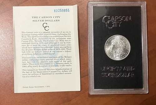 希少な未流通1883-CC $1モルガン銀貨カーソンシティGSAケース入り