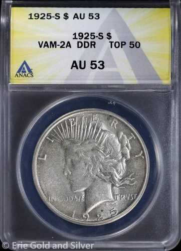 1925-S 1ドル平和銀貨 ANACS AU 53 | VAM-2A DDRトップ50